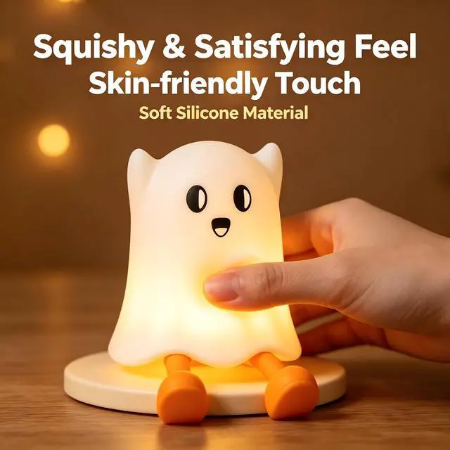 Alt view image 7 of 7 - Generic Brand Cute Halloween Ghost Night Light Rechargeable Squishy Silicone Touch Cordless Dimmable Spooky Nightlight for Nursery Bedroom Halloween Gifts Party Decor