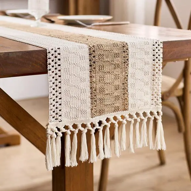 Alt view image 7 of 7 - Generic Brand Boho Table Runner Thanksgiving Decor Fall Christmas Home Decor Tassels 72 Inches Long Pottery Barn Furniture Farmhouse Rustic Macrame Burlap Table Decoration