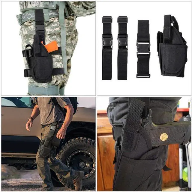 Alt view image 5 of 7 - Drop Leg Holster Tactical Thigh Pistol Gun Holster Adjustable Tactical Nylon Holster Black Right Universal Fit Waterproof 1000D Nylon for Compact to Full-Size Pistols