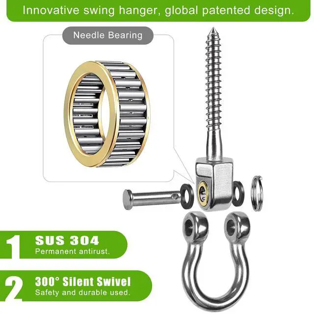 Alt view image 2 of 7 - Heavy Duty Swing Hangers with Bearings - Set of 6 Stainless Steel 304 Screw Brackets for Hanging Chairs, Swings, Hammocks, Punching Bag - Indoor & Outdoor Use - 1500LB Capacity