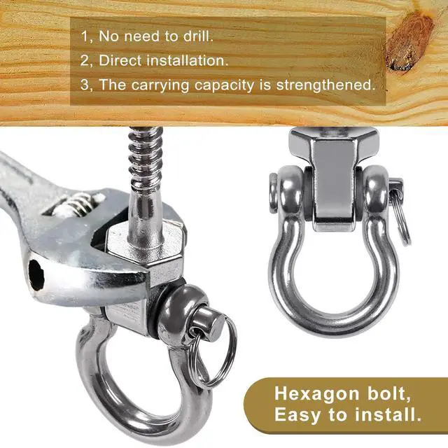 Alt view image 3 of 7 - Heavy Duty Swing Hangers with Bearings - Set of 6 Stainless Steel 304 Screw Brackets for Hanging Chairs, Swings, Hammocks, Punching Bag - Indoor & Outdoor Use - 1500LB Capacity