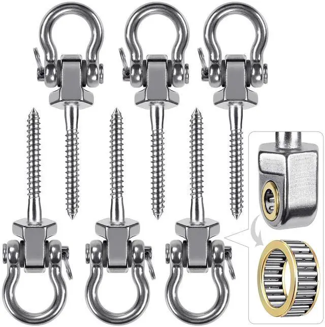 Main image of Heavy Duty Swing Hangers with Bearings - Set of 6 Stainless Steel 304 Screw Brackets for Hanging Chairs, Swings, Hammocks, Punching Bag - Indoor & Outdoor Use - 1500LB Capacity