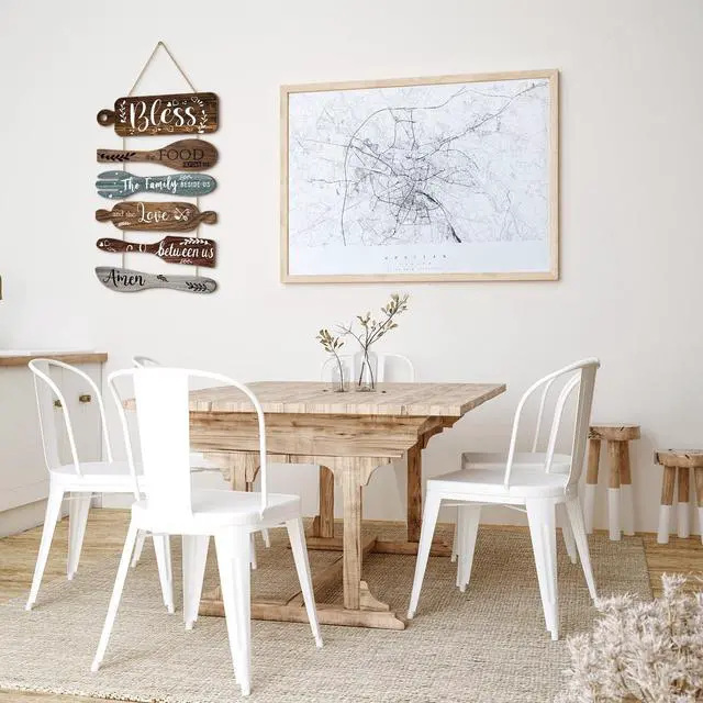 Alt view image 5 of 7 - Generic Bl 6Pcs Bless The Food Before Us Sign Kitchen Decor Wall, Multicolor | Farmhouse Kitchen Wall Art, Rustic Wood Vertical Hanging Sign, Roped Collage for Dining Room, Meal Prayer Family Blessing