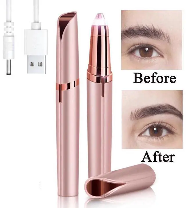 Main image of USB Rechargeable Portable Electric Eyebrow Trimmer Pen for Women, Painless Precision Hair Remover, Safe Shaver Razor Tool for Face, Leg, Lip, Armpit, Hand (Rose Gold)