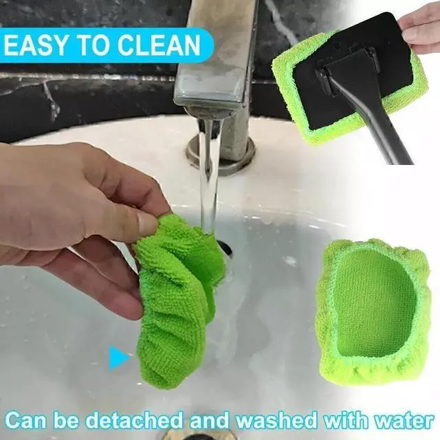 Alt view image 6 of 7 - Generic Brand 3PCS Windshield Cleaning Tool Car Window Cleaner with Reusable Washable Microfiber Pads and Extendable Handle Auto Inside Glass Wiper Kit