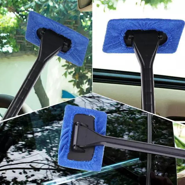Alt view image 7 of 7 - Generic Brand 3PCS Windshield Cleaning Tool Car Window Cleaner with Reusable Washable Microfiber Pads and Extendable Handle Auto Inside Glass Wiper Kit