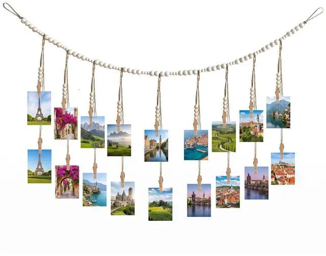 Main image of Photo Hanging Display Wall Decor, Photo String With 18 Wooden Clips For Show Happy Moments, For Bedroom Living Room Home Study Baby Room Dormitory Teen Girls Gifts