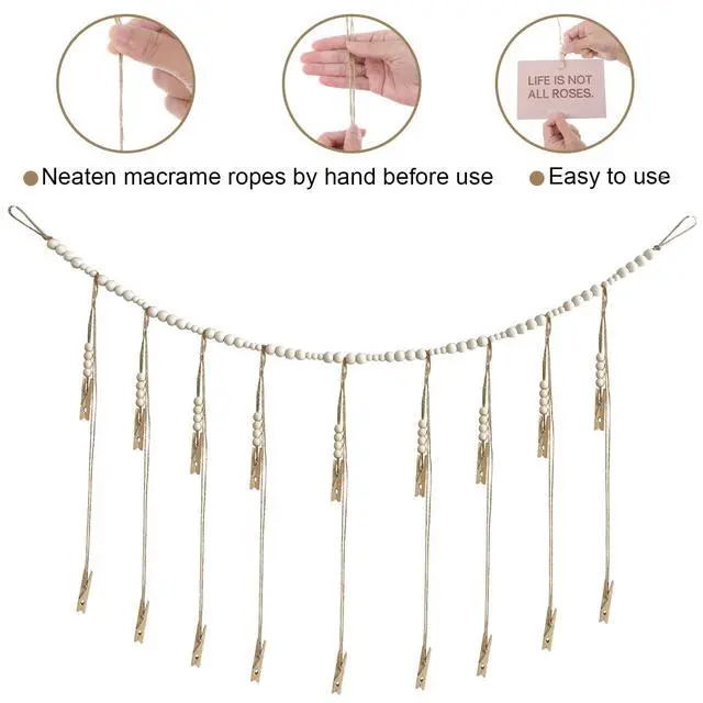 Alt view image 3 of 7 - Photo Hanging Display Wall Decor, Photo String With 18 Wooden Clips For Show Happy Moments, For Bedroom Living Room Home Study Baby Room Dormitory Teen Girls Gifts