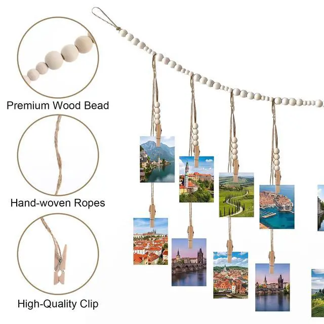 Alt view image 4 of 7 - Photo Hanging Display Wall Decor, Photo String With 18 Wooden Clips For Show Happy Moments, For Bedroom Living Room Home Study Baby Room Dormitory Teen Girls Gifts