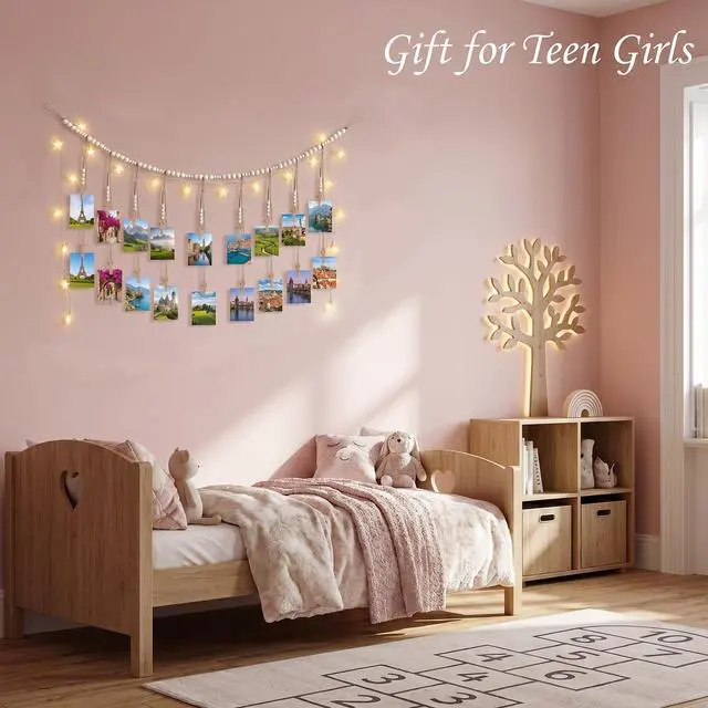 Alt view image 7 of 7 - Photo Hanging Display Wall Decor, Photo String With 18 Wooden Clips For Show Happy Moments, For Bedroom Living Room Home Study Baby Room Dormitory Teen Girls Gifts