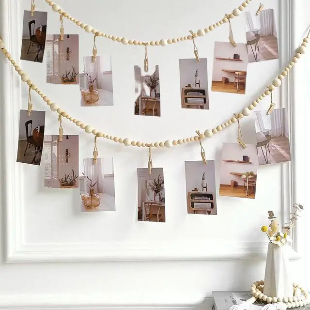 Main image of 2PCS Photo Hanging Display Wall Decor, Photo String With 14 Wooden Clips For Show Happy Moments, For Bedroom Living Room Home Study Baby Room Dormitory Teen Girls Gifts