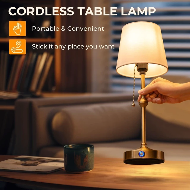 Alt view image 5 of 7 - Dimmable Rechargeable Cordless Table Lamp with Fabric Shade - Ideal for Bedroom, Living Room, Cafe, Restaurant, and Camping