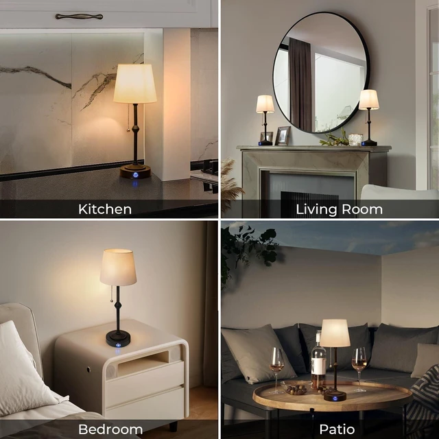 Alt view image 7 of 7 - Dimmable Rechargeable Cordless Table Lamp with Fabric Shade - Ideal for Bedroom, Living Room, Cafe, Restaurant, and Camping