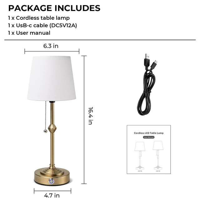 Alt view image 2 of 7 - Dimmable Rechargeable Cordless Table Lamp with Fabric Shade - Ideal for Bedroom, Living Room, Cafe, Restaurant, and Camping