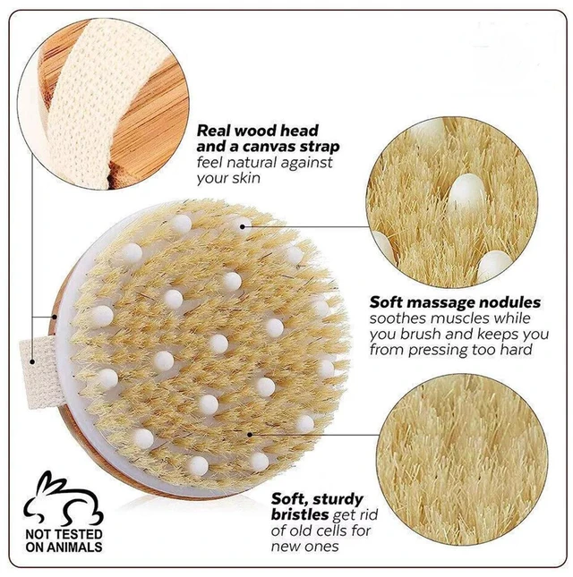 Alt view image 4 of 7 - Dry Brushing Body Brush | Lymphatic Drainage, Dry Skin, Cellulite, Blood Circulation, Exfoliating Natural Bristles and Massage Nodes
