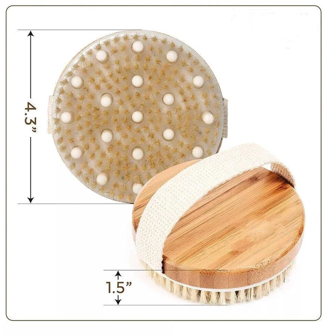 Alt view image 2 of 7 - Dry Brushing Body Brush | Lymphatic Drainage, Dry Skin, Cellulite, Blood Circulation, Exfoliating Natural Bristles and Massage Nodes