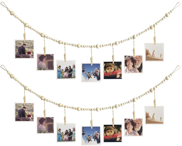 Main image of Generic Brand Photo Hanging Display Wall Decor with Photo String and 7 Wooden Clips, Show Happy Moments, Bedroom Living Room Home Study Baby Room Dormitory Decor, Ideal Gift for Teens
