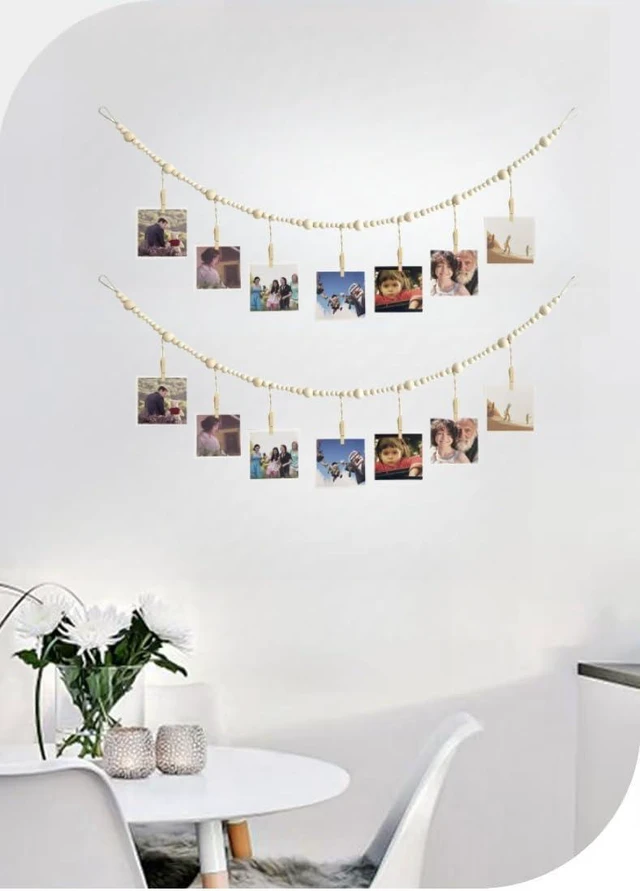 Alt view image 4 of 7 - Generic Brand Photo Hanging Display Wall Decor with Photo String and 7 Wooden Clips, Show Happy Moments, Bedroom Living Room Home Study Baby Room Dormitory Decor, Ideal Gift for Teens