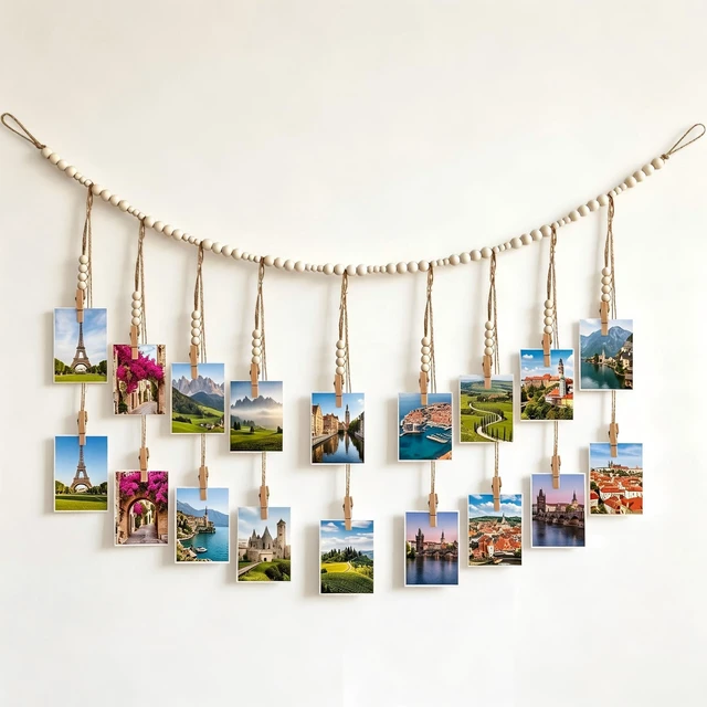 Alt view image 3 of 7 - Photo Hanging Display Wall Decor, Photo String With 18 Wooden Clips For Show Happy Moments, For Bedroom Living Room Home Study Baby Room Dormitory Teen Girls Gifts