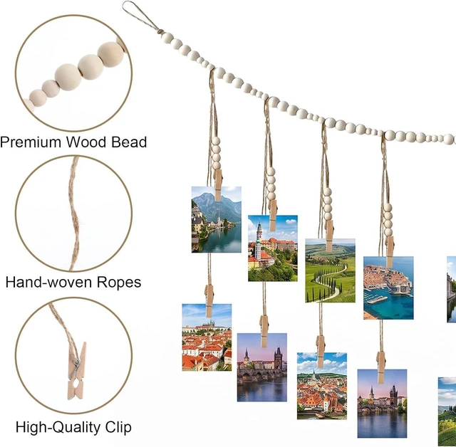 Alt view image 6 of 7 - Photo Hanging Display Wall Decor, Photo String With 18 Wooden Clips For Show Happy Moments, For Bedroom Living Room Home Study Baby Room Dormitory Teen Girls Gifts