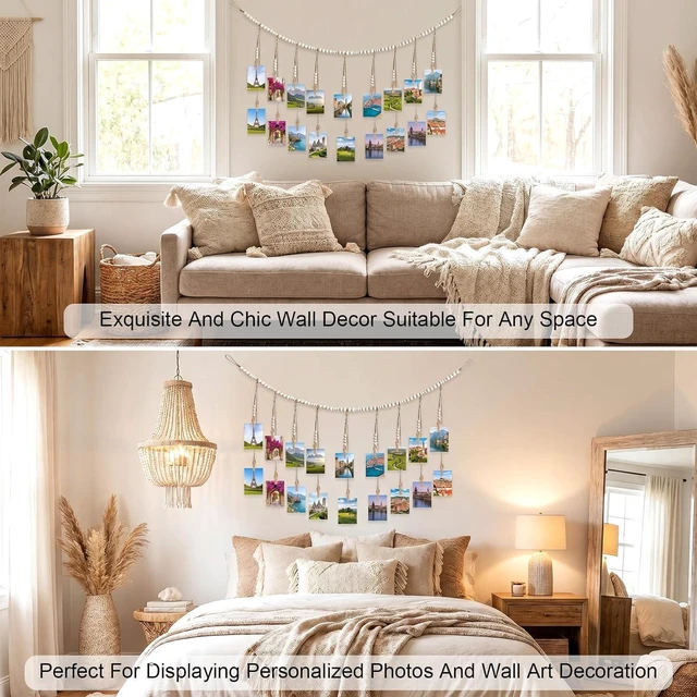 Alt view image 7 of 7 - Photo Hanging Display Wall Decor, Photo String With 18 Wooden Clips For Show Happy Moments, For Bedroom Living Room Home Study Baby Room Dormitory Teen Girls Gifts