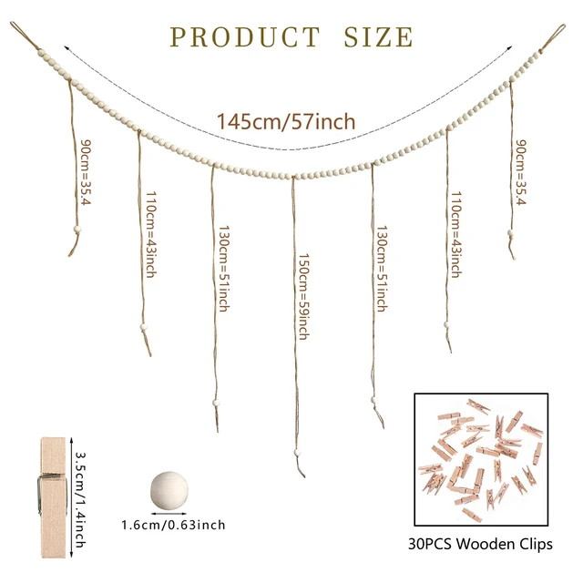Alt view image 2 of 6 - Photo Hanging Display Wall Decor, Photo String With 30 Wooden Clips For Show Happy Moments, For Bedroom Living Room Home Study Baby Room Dormitory Teen Girls Gifts