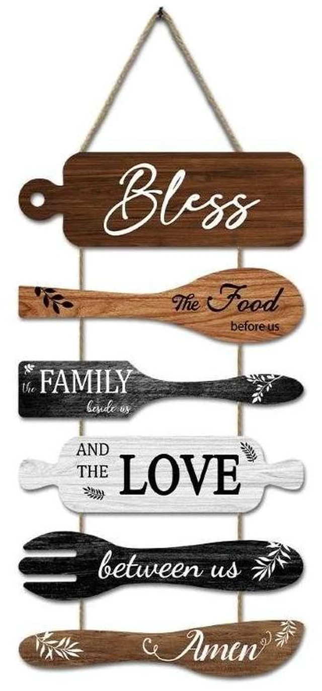 Main image of Generic Brand Kitchen Wall Decor Bless the Food Cookware Shaped Hanging Signs Rustic Wooden Plaques Set for Farmhouse Kitchen Country Dining Room, 6Pcs Premium UV Printed Art