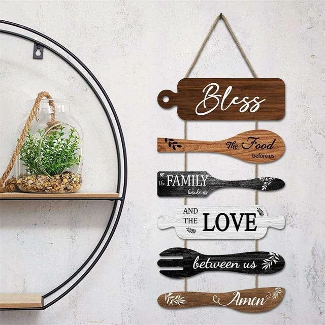 Alt view image 4 of 7 - Generic Brand Kitchen Wall Decor Bless the Food Cookware Shaped Hanging Signs Rustic Wooden Plaques Set for Farmhouse Kitchen Country Dining Room, 6Pcs Premium UV Printed Art