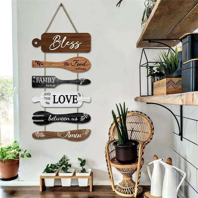 Alt view image 6 of 7 - Generic Brand Kitchen Wall Decor Bless the Food Cookware Shaped Hanging Signs Rustic Wooden Plaques Set for Farmhouse Kitchen Country Dining Room, 6Pcs Premium UV Printed Art