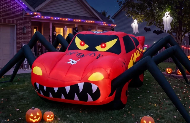 Main image of Super Giant Red 19.7FT Halloween Inflatables Spider Car Outdoor Decorations | Built in LED Lights,Blow Up Spider Race Car for Yard Lawn Garden Holiday Halloween Party Supplies with WaterBags Stakes