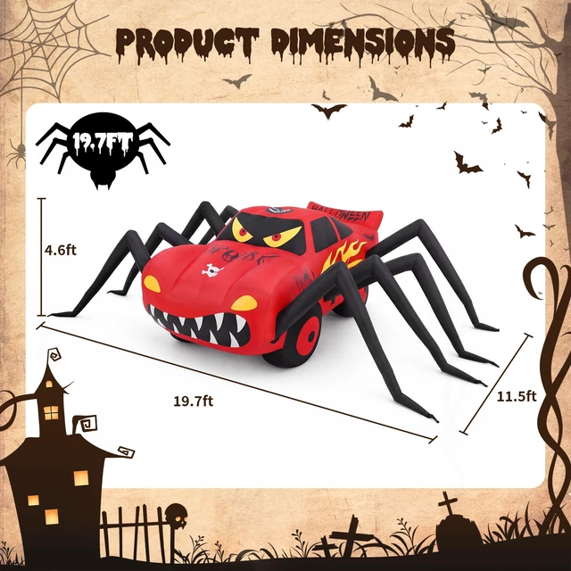 Alt view image 2 of 7 - Super Giant Red 19.7FT Halloween Inflatables Spider Car Outdoor Decorations | Built in LED Lights,Blow Up Spider Race Car for Yard Lawn Garden Holiday Halloween Party Supplies with WaterBags Stakes