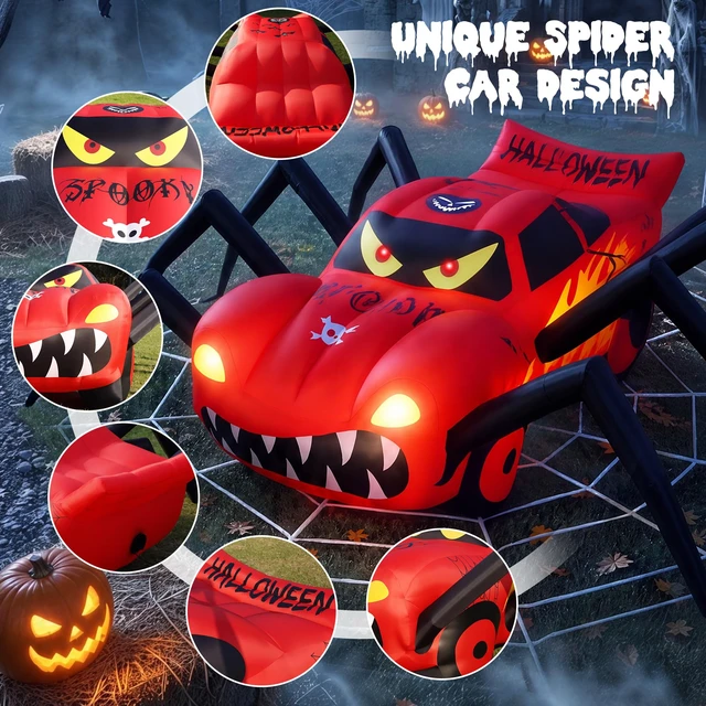 Alt view image 6 of 7 - Super Giant Red 19.7FT Halloween Inflatables Spider Car Outdoor Decorations | Built in LED Lights,Blow Up Spider Race Car for Yard Lawn Garden Holiday Halloween Party Supplies with WaterBags Stakes