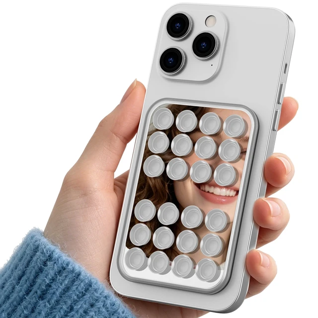 Alt view image 3 of 7 - Suction Cup Phone Mount for iPhone & Android with Built-in Mirror | Hands-Free Sticky Phone Grip for Selfie, Videos and Makeup, Silicone Portable Mount Stand for Content Creator Essentials