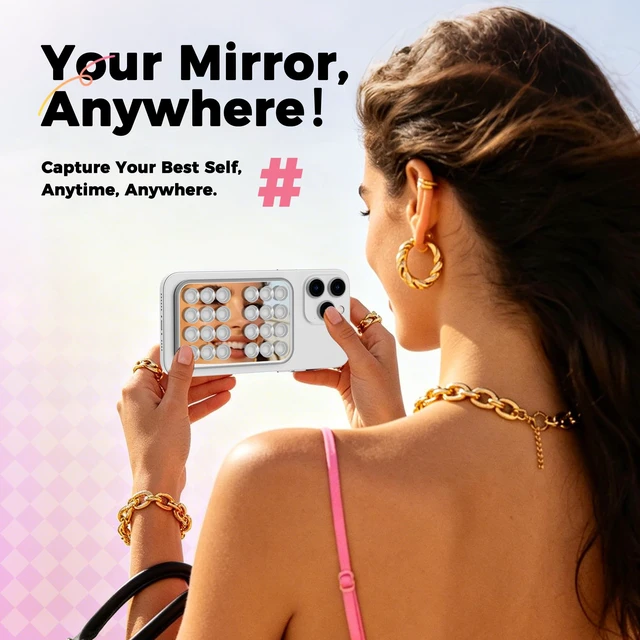 Alt view image 6 of 7 - Suction Cup Phone Mount for iPhone & Android with Built-in Mirror | Hands-Free Sticky Phone Grip for Selfie, Videos and Makeup, Silicone Portable Mount Stand for Content Creator Essentials