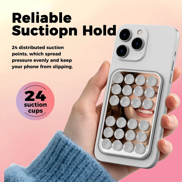 Alt view image 7 of 7 - Suction Cup Phone Mount for iPhone & Android with Built-in Mirror | Hands-Free Sticky Phone Grip for Selfie, Videos and Makeup, Silicone Portable Mount Stand for Content Creator Essentials