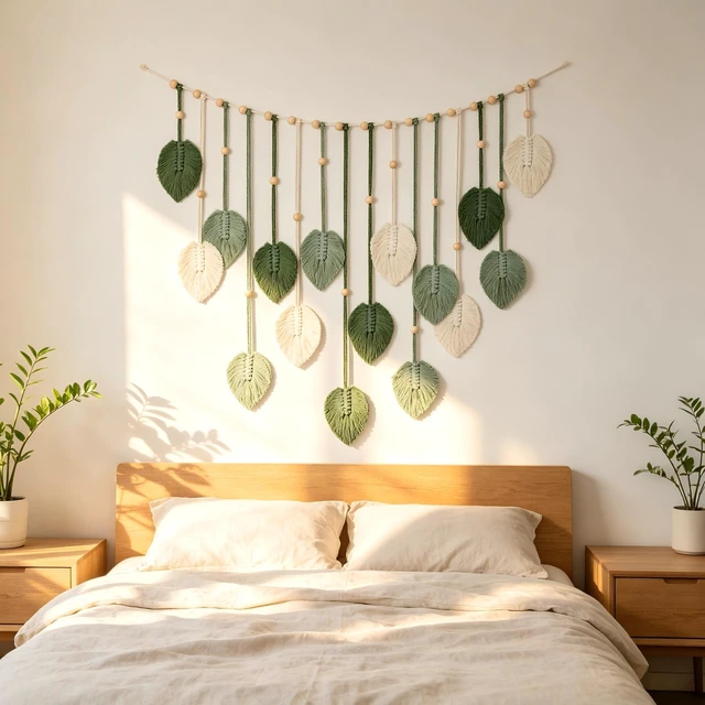 Alt view image 7 of 7 - Generic Brand Large Macrame Wall Hanging Boho Leaf Tapestry Handmade Cotton Woven Feather Art Decor for Nursery, Bedroom, Living Room, Office, Includes Photo Clip, 29"x51", 1 Pack