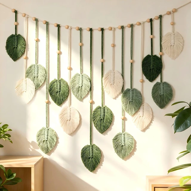 Alt view image 2 of 7 - Generic Brand Large Macrame Wall Hanging Boho Leaf Tapestry Handmade Cotton Woven Feather Art Decor for Nursery, Bedroom, Living Room, Office, Includes Photo Clip, 29"x51", 1 Pack