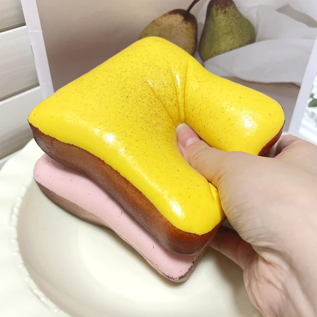 Alt view image 7 of 7 - Generic Brand Bread Butter Squishy Slow Rising Stress Balls Stress Relief Fidget for ADHD Party Favor Gift Yellow and Pink