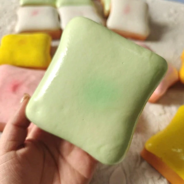Alt view image 7 of 7 - Generic Brand Super Soft Realistic Toast Shaped Squeeze Foam Food Squeeze for Stress Relief Sensory Fidget Decompression Squishy for Adults (Pink,Yellow,White,Green)