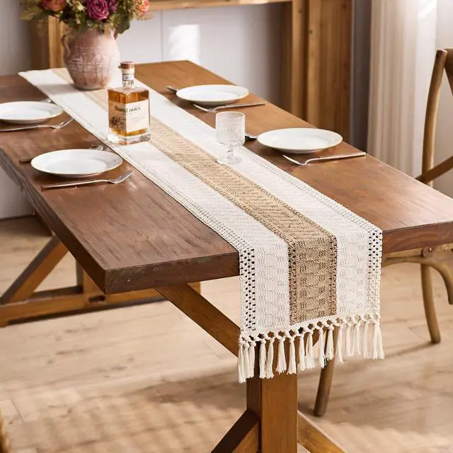 Alt view image 2 of 7 - Generic Brand Boho Table Runner Thanksgiving Decor Fall Christmas Home Decor Tassels 72 Inches Long Pottery Barn Furniture Farmhouse Rustic Macrame Burlap Table Decoration