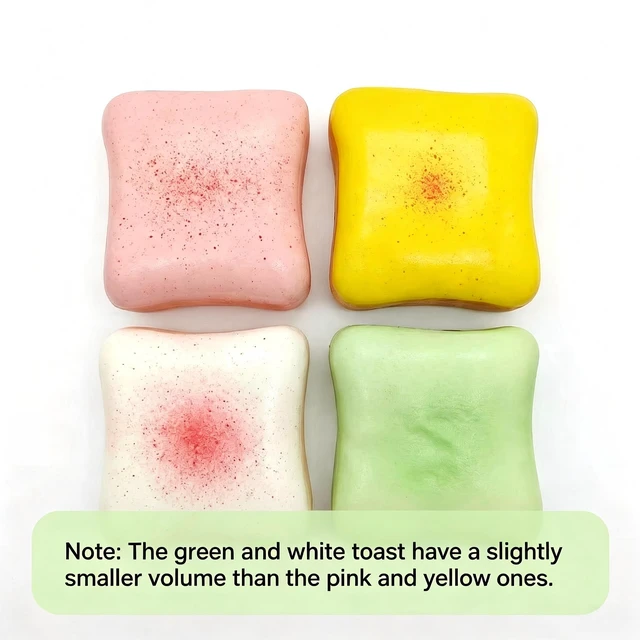 Alt view image 4 of 7 - Generic Brand Super Soft Realistic Toast Shaped Squeeze Foam Food Squeeze for Stress Relief Sensory Fidget Decompression Squishy for Adults (Pink,Yellow,White,Green)