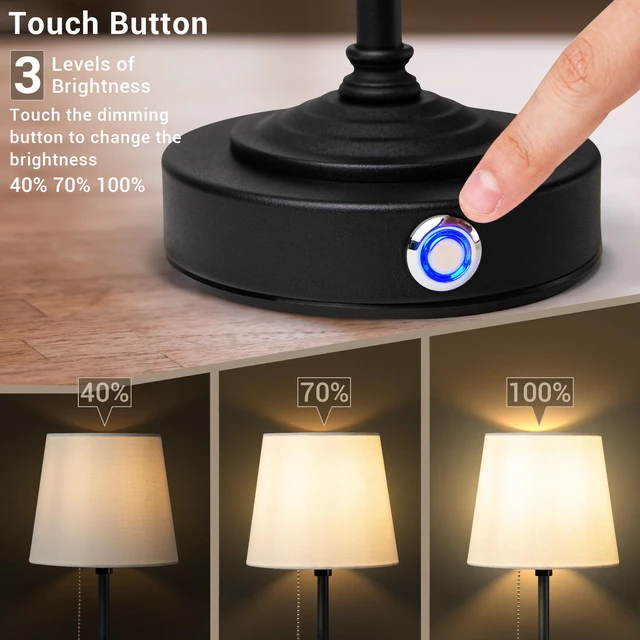Alt view image 4 of 7 - Generic Brand Rechargeable Cordless Table Lamp with Fabric Shade - Dimmable and Portable, Ideal for Bedroom, Restaurant, Cafe, Camping, Living Room, and Office