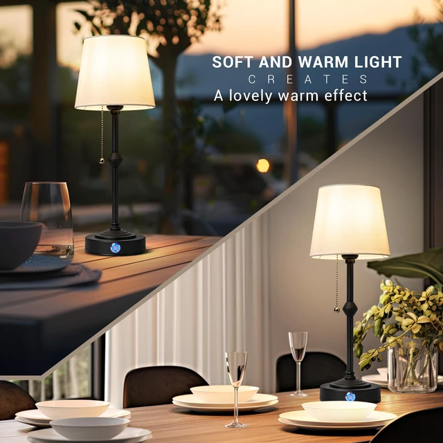 Alt view image 6 of 7 - Generic Brand Rechargeable Cordless Table Lamp with Fabric Shade - Dimmable and Portable, Ideal for Bedroom, Restaurant, Cafe, Camping, Living Room, and Office