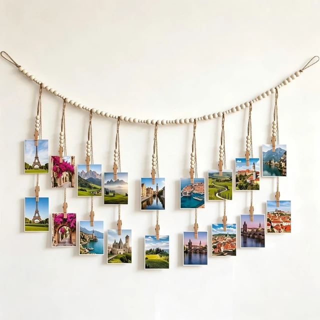 Main image of GenericBrd Photo Hanging Display Wall Decor, Photo String With 18 Wooden Clips For Show Happy Moments, For Bedroom Living Room Home Study Baby Room Dormitory Teen Girls Gifts