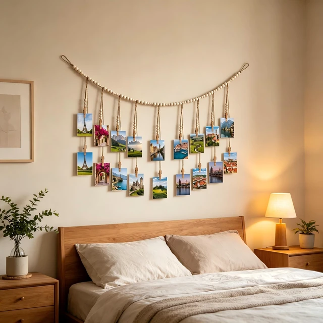 Alt view image 4 of 7 - GenericBrd Photo Hanging Display Wall Decor, Photo String With 18 Wooden Clips For Show Happy Moments, For Bedroom Living Room Home Study Baby Room Dormitory Teen Girls Gifts