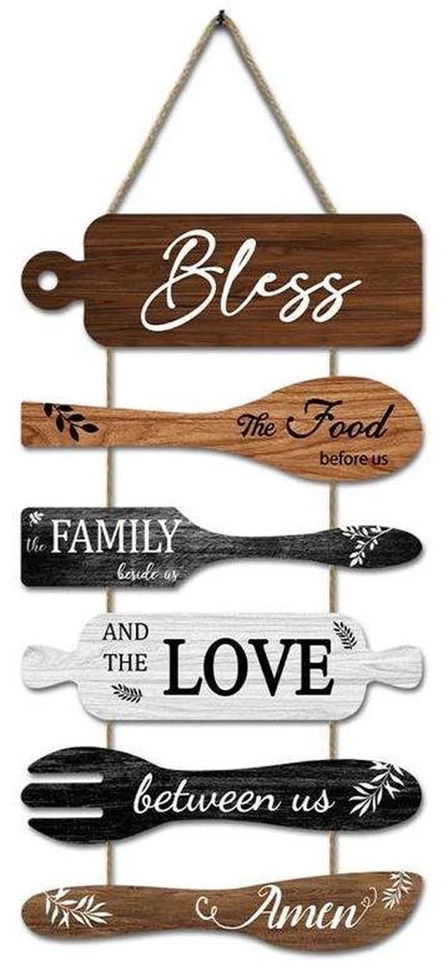 Alt view image 6 of 7 - Generic Brand Kitchen Wall Decor Bless the Food Cookware Shaped Hanging Signs Rustic Wooden Plaques Set for Farmhouse Kitchen Country Dining Room, 6Pcs Premium UV Printed Art
