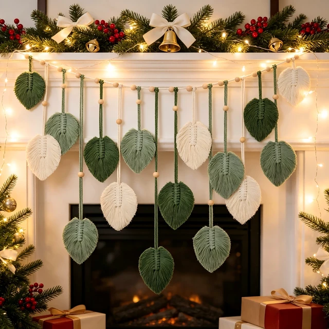 Alt view image 3 of 7 - Generic Brand Large Macrame Wall Hanging Boho Leaf Tapestry Handmade Cotton Woven Feather Art Decor for Nursery, Bedroom, Living Room, Office, Includes Photo Clip, 29"x51", 1 Pack