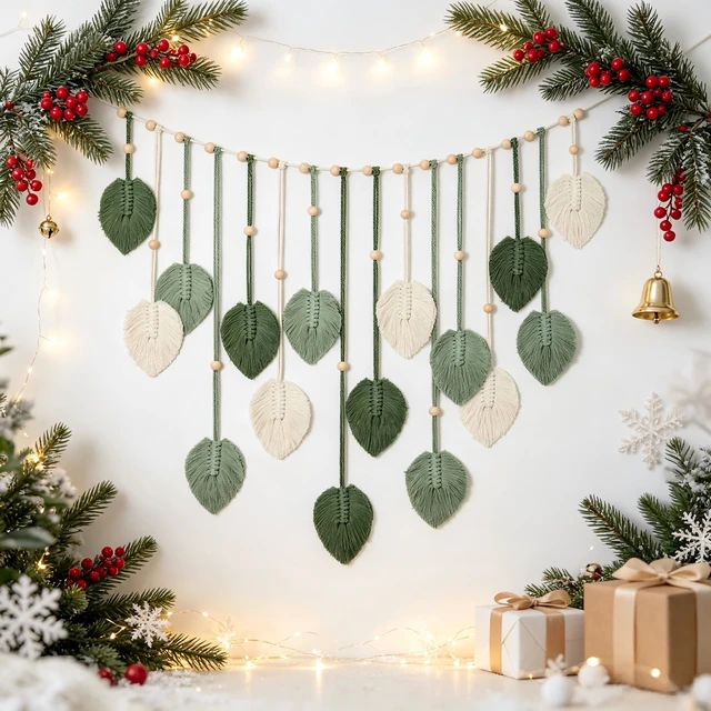 Alt view image 4 of 7 - Generic Brand Large Macrame Wall Hanging Boho Leaf Tapestry Handmade Cotton Woven Feather Art Decor for Nursery, Bedroom, Living Room, Office, Includes Photo Clip, 29"x51", 1 Pack