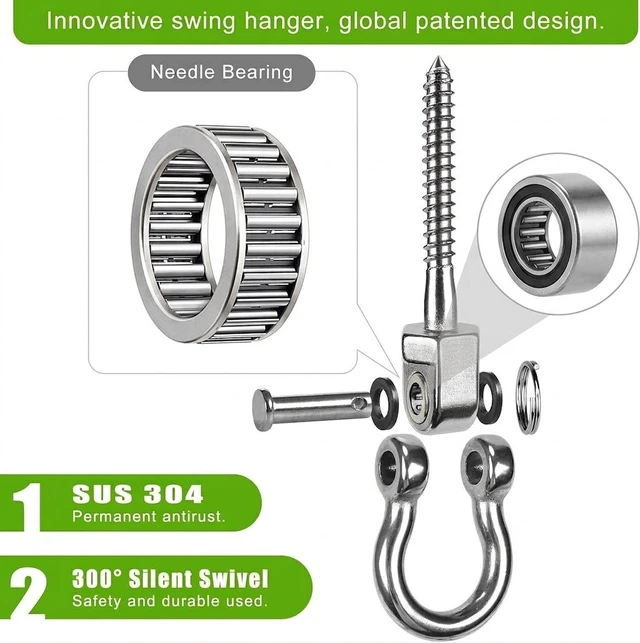 Alt view image 2 of 7 - Heavy Duty Swing Hanger with Bearings, 2 Pack Porch Swing Hardware | 304 Stainless Steel, Smooth Quiet Rotation, Supports Up to 1500LB, Ideal for Porch Swings, Hammocks and Playground Swings
