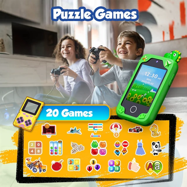 Alt view image 7 of 7 - Generic Brand Kids Smart Phone Touchscreen HD Dual Camera Cell Phone for Kids 2.8" Touchscreen 20 Games MP3 Christmas Birthday Gift for Ages 3-10 with Silicone Case